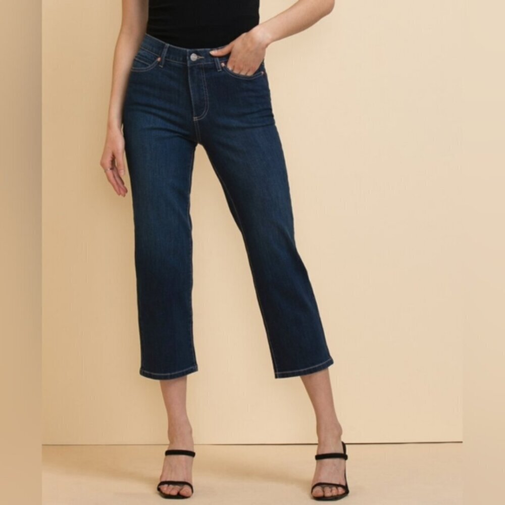Rickis Straight Leg Denim Cropped Jeans Stretch Shaping High Waisted Rise 18